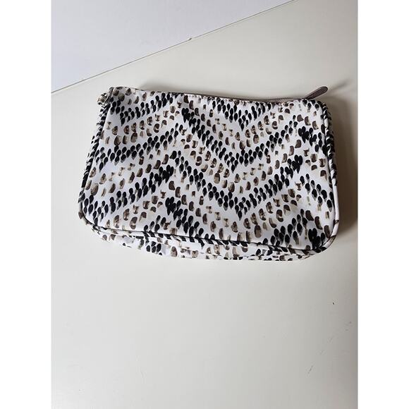 THIRTY-ONE White with Black and Tan Zip Top Cosmetic Small Bag NWOT - Picture 2 of 5